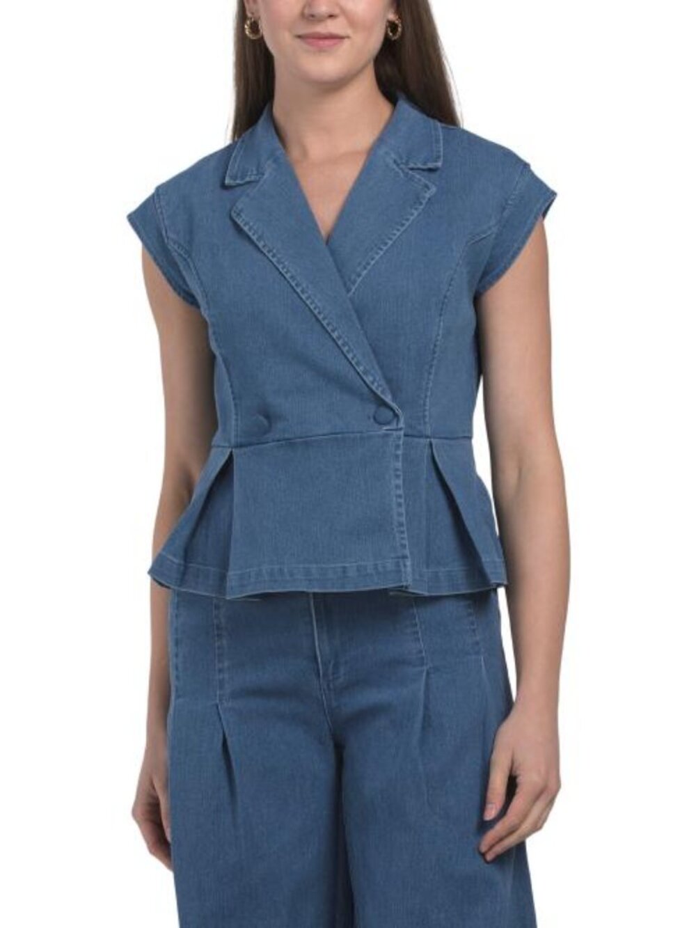 EDIT BY NINE Double Breasted Button Denim Top